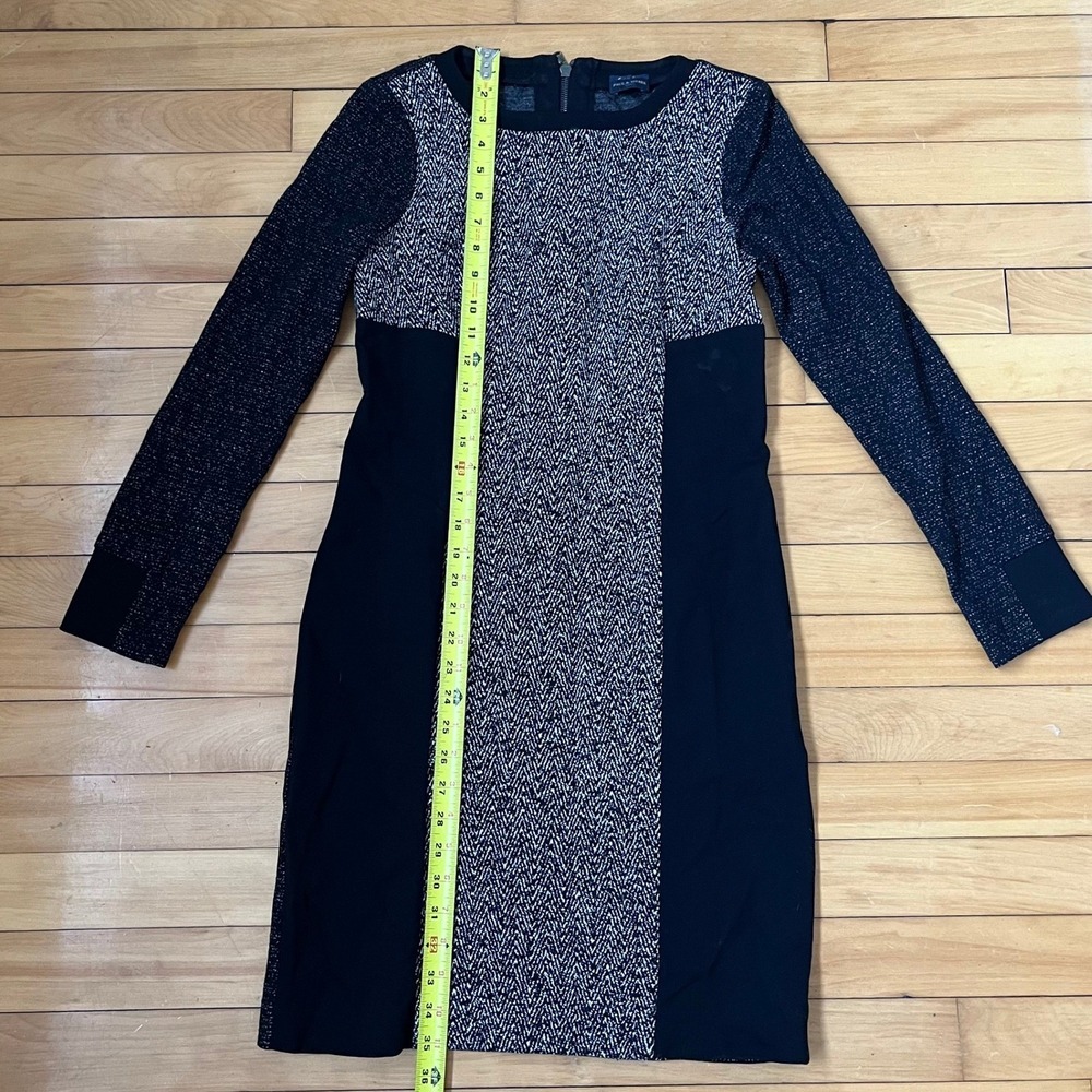 Paul & Shark Smart Black White Chevron Knit Long Sleeve Shift Dress Made Italy - Picture 5 of 6
